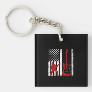 Vintage Guitarist American USA Flag Guitar Key Ring