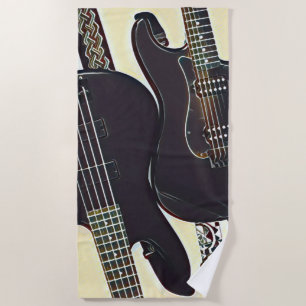 Vintage guitarist birthday gift beach towel
