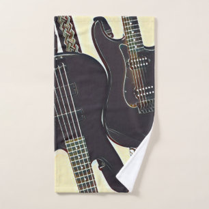 Vintage guitarist birthday gift hand towel
