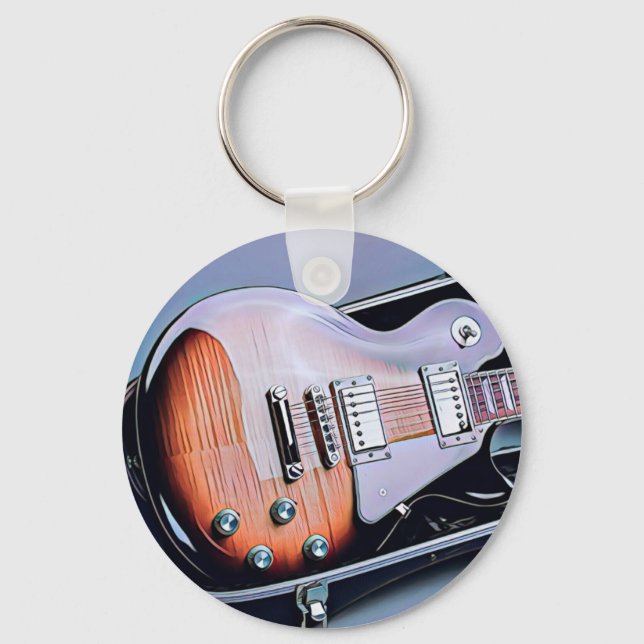 Vintage guitarist birthday gift key ring (Front)