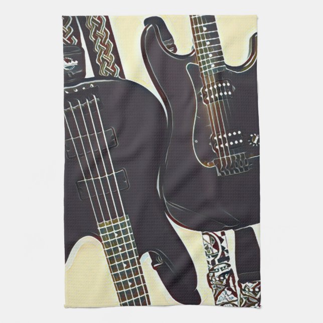Vintage guitarist birthday gift tea towel (Vertical)
