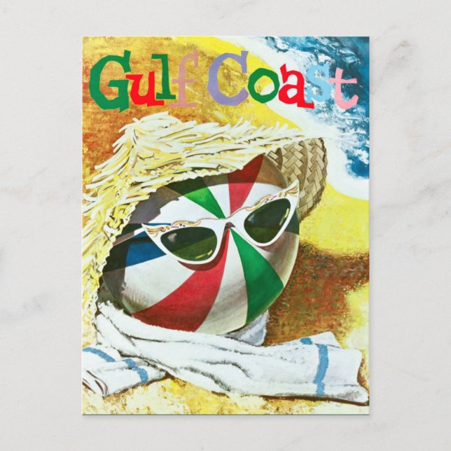 Vintage Gulf Coast Beach Ball Travel Postcard (Front)