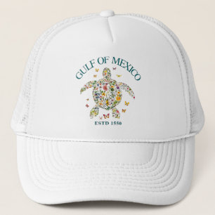 Vintage Gulf Of Mexico Est 1550 Floral Turtle Trucker Hat