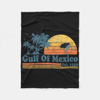 Vintage Gulf Of Mexico Est 1550 Retro Beach Sunset Fleece Blanket