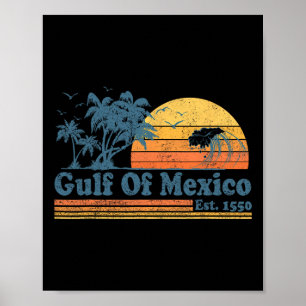 Vintage Gulf Of Mexico Est 1550 Retro Beach Sunset Poster
