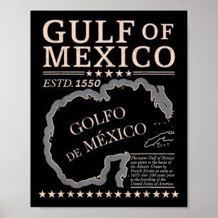 Vintage Gulf Of Mexico Map Name Origin Since 1550  Poster