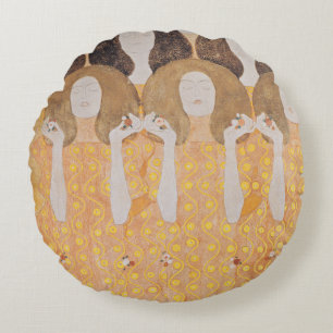 Vintage Gustav Klimt Gold Art Nouveau Floral Round Cushion
