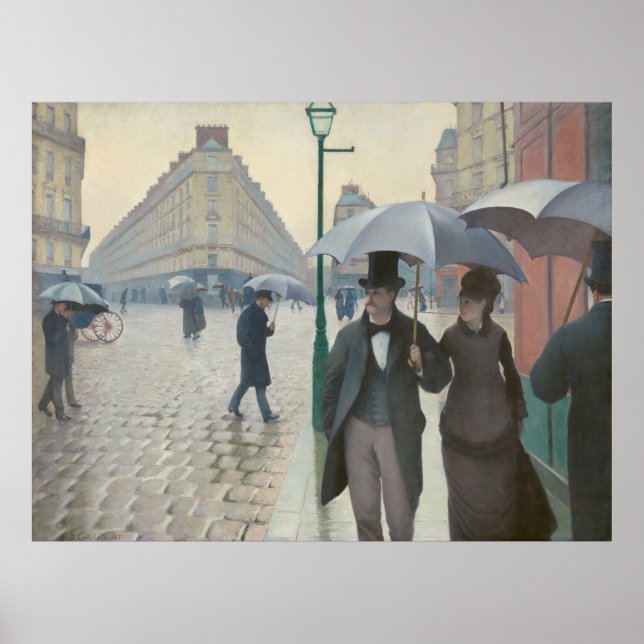 Vintage Gustave Caillebott Paris Street Rainy Day Poster (Front)
