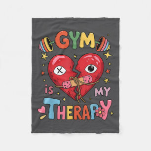 Vintage Gym Is My Therapy Gym Workout Fitness Moti Fleece Blanket