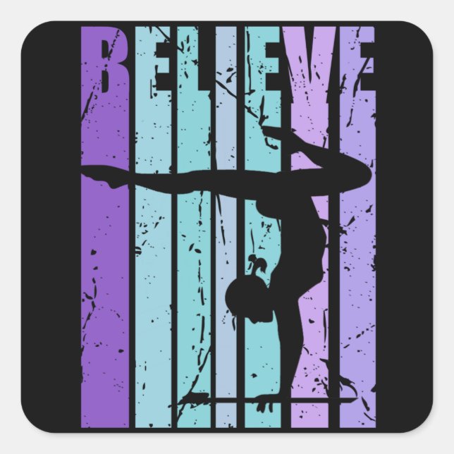 Vintage Gymnastics Gymnast Beam Queen Believe Square Sticker (Front)