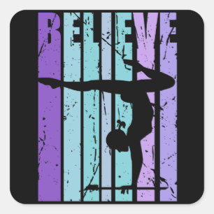 Vintage Gymnastics Gymnast Beam Queen Believe Square Sticker