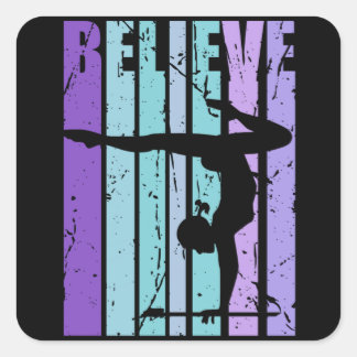 Vintage Gymnastics Gymnast Beam Queen Believe Square Sticker