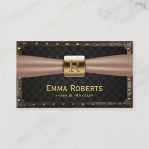 Vintage Hair & Makeup Gold Monogram Steampunk Business Card