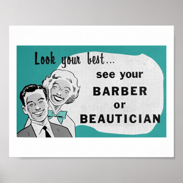 Vintage Hair Salon Art Beautician Print in Aqua (Front)
