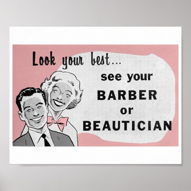 Vintage Hair Salon Art Beautician Print in Pink (Front)