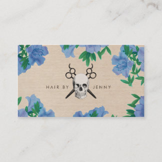 vintage hair stylist blue chic floral shears skull business card