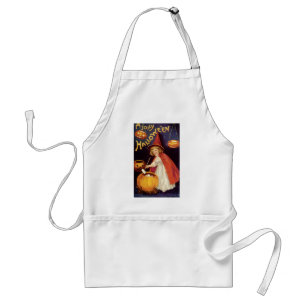 Vintage Halloween, A Cute Girl Witch with Letters Standard Apron