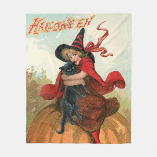 Vintage Halloween - A Witch's Best Friend Fleece Blanket