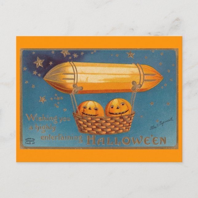 Vintage Halloween Airship / Zeppelin Postcard (Front)