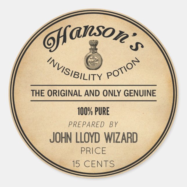 Vintage Halloween Apothecary Invisibility Potion Classic Round Sticker (Front)