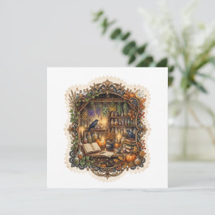 Vintage Halloween Apothecary Witch Raven Card