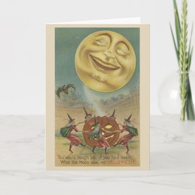 Vintage Halloween Art - Laughing Moon Card (Front)