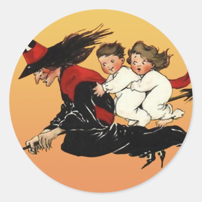 Vintage Halloween Art Stickers : Witches Ride (Front)