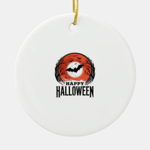 Vintage Halloween Bat Moon Engraving Design_1 Ceramic Tree Decoration