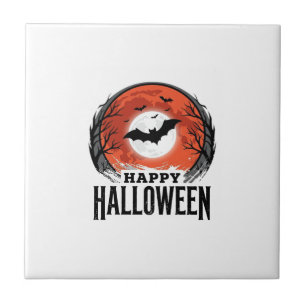 Vintage Halloween Bat Moon Engraving Design_1 Tile