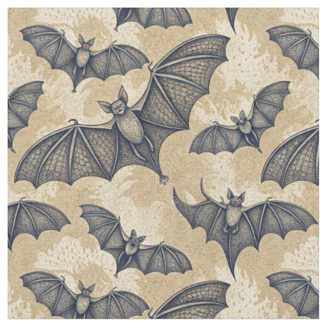 Vintage Halloween Bats Fabric (Close Up)