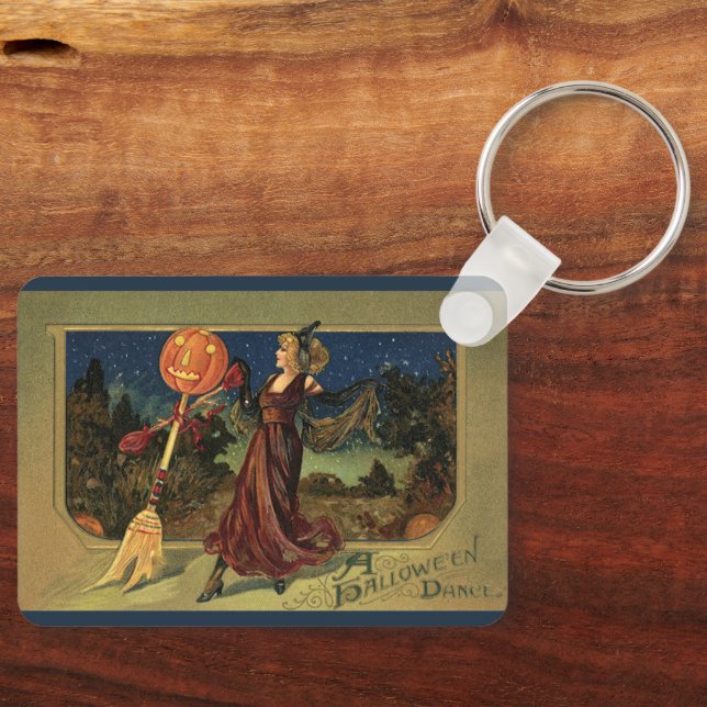 Vintage Halloween, Beautiful Dancing Witch Key Ring (Front)