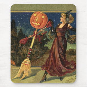 Vintage Halloween, Beautiful Dancing Witch Mouse Mat