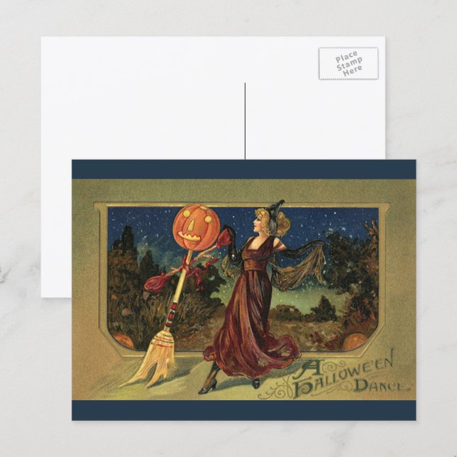 Vintage Halloween, Beautiful Dancing Witch Postcard (Front/Back)