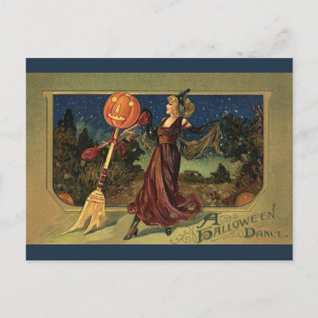 Vintage Halloween, Beautiful Dancing Witch Postcard (Front)