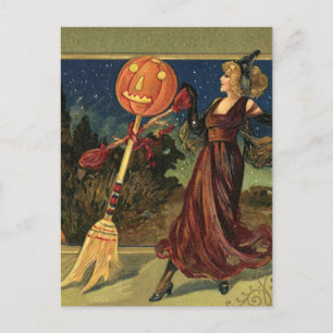 Vintage Halloween, Beautiful Dancing Witch Postcard
