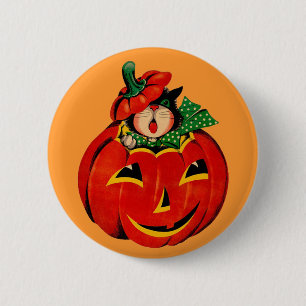 Vintage Halloween Black Cat 6 Cm Round Badge