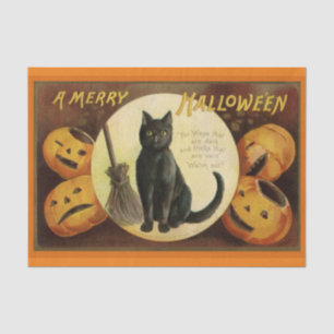 Vintage Halloween Black Cat and Carved Pumpkins  Tissue Paper