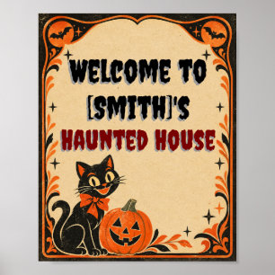Vintage Halloween Black Cat and Pumpkin Poster