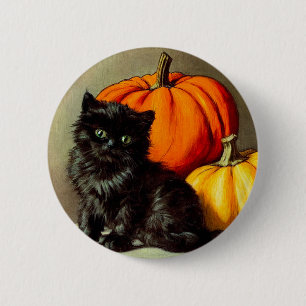 Vintage Halloween Black Cat and Pumpkins 6 Cm Round Badge
