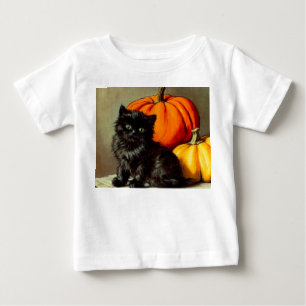 Vintage Halloween Black Cat and Pumpkins Baby T-Shirt