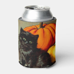 Vintage Halloween Black Cat and Pumpkins Can Cooler