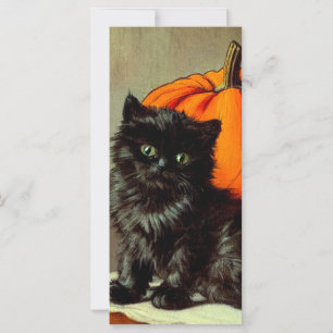 Vintage Halloween Black Cat and Pumpkins Card