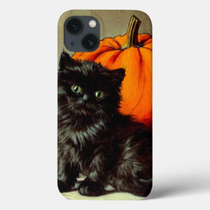 Vintage Halloween Black Cat and Pumpkins iPhone 13 Case