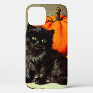Vintage Halloween Black Cat and Pumpkins iPhone 12 Case