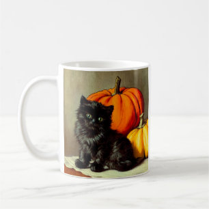 Vintage Halloween Black Cat and Pumpkins Coffee Mug