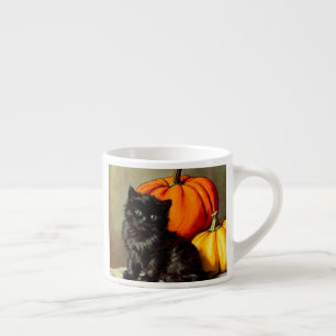 Vintage Halloween Black Cat and Pumpkins Espresso Cup