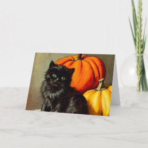 Vintage Halloween Black Cat and Pumpkins Invitation