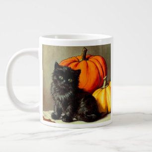 Vintage Halloween Black Cat and Pumpkins Large Coffee Mug