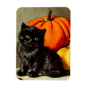 Vintage Halloween Black Cat and Pumpkins Magnet