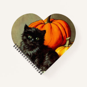 Vintage Halloween Black Cat and Pumpkins Notebook